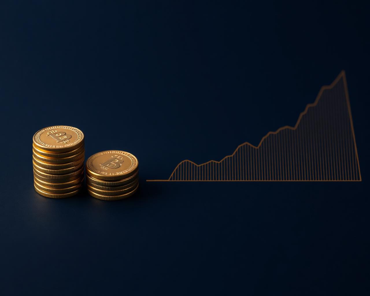 Gold coin stack next to a rising line chart