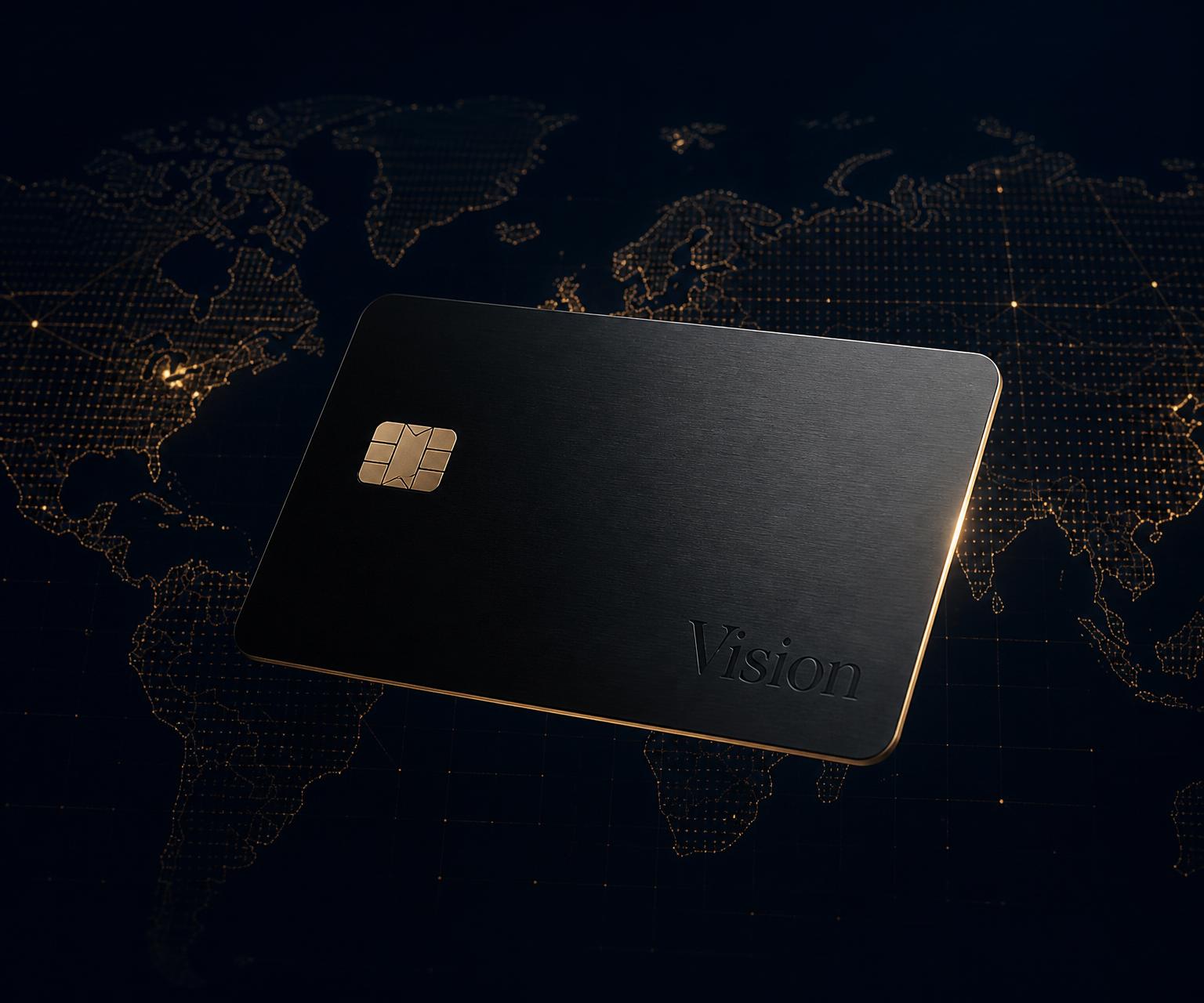 The Vision Bank matte-black metal payment card